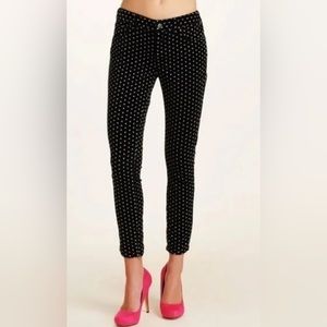 Free People velvet polka dot skinny jeans black Size 25 mid rise nwt